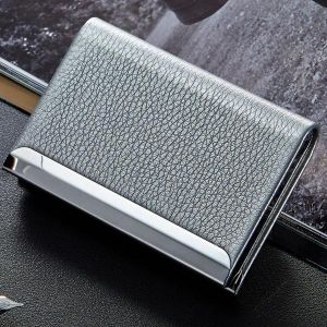 shopping מזוודות וציוד לטיולים ארוכים IPRee&reg; Aluminum Alloy Metal Card Holder PU Leather Credit Card Case ID Card Storage Box