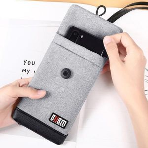 shopping מזוודות וציוד לטיולים ארוכים BUBM 4.7/6inch Phone Bag Velvet Soft Power Bank Storage Bag USB Cable Handbag Portable Travel