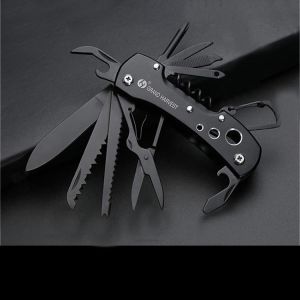 12 in 1 155mm LED Lights Stainless Steel Folding Swiss Knife Multifunction Survival Fishing Knife Tool