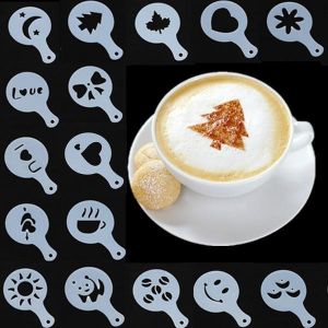 16Pcs Cappuccino Latte Art Coffee Stencils Duster Cake Icing Spray