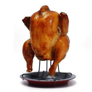 Carbon Steel Chicken Roaster Rack With Tray Non-Stick BBQ Tong Grilling Cooking Pans Barbecue Tools