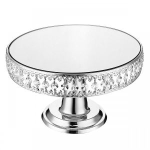 12" Mirror Cake Stand Round Crystal Glass Fruit Dessert Snack Rack Wedding Decorations