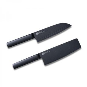 HUOHOU 2PCS/Set  Cool Black Stainless Steel Knife Nonstick Knife Set 7inch Anti-Bacteria Kitchen Chef Knife Slicing Knife From Xia