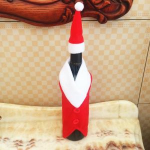 Christmas Red W-ine Bottle Covers Clothes With Hats Santa Claus Button Decor Bottle Cover Cap Kitchen Decoration For Dinner Party