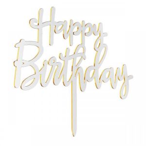 Acrylic Mirror Happy Birthday Gold &amp; Silver Birthday Cake Topper Decorations