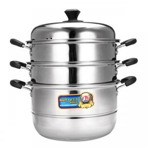 26/30/34cm 3 Tier Stainless Steel Steamer Steam Pot Cookware Glass Lids