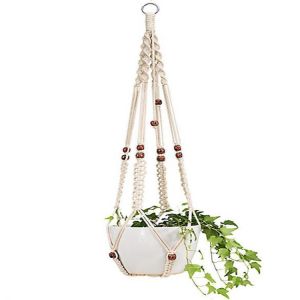 Macrame Flower Pot Planter Holder Basket Hanging Rope with Beads for Home Indoor Outdoor Decorations Cotton Rope Macrame Plant Han