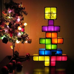 DIY Tetris Puzzle Novelty LED Night Light Stackable LED Desk Table Lamp Constructible Block Kids Toy's Light Christmas Gift