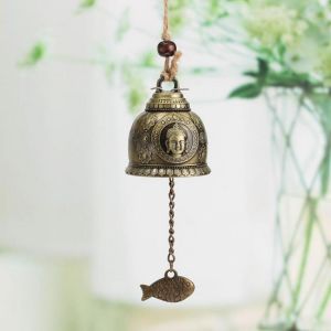 Vintage Alloy Buddha Statue Bell Blessing Feng Shui Wind Chime for Good Luck Fortune Crafts Home Car Hanging Decor  Home Car Hangi