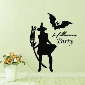 Halloween New Witch Bat Wall Sticker Creative Carved Stickers PVC Waterproof Removable Wallpapers Removable Wallpapers Vinyl Art D