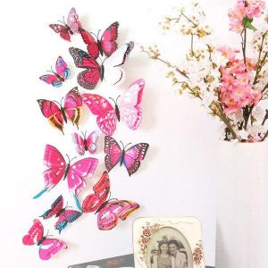 12PCS 7 Colors 3D Double Layer Butterfly Wall Sticker Fridge Magnet Home Decor Art Applique