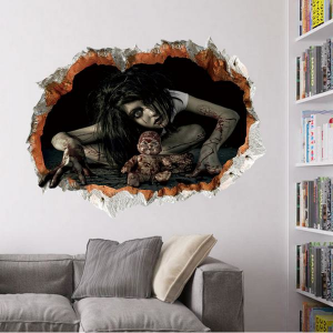 Halloween 3D Sticker Bedroom Living Room Haunted House Decor Wall Stickers Ghost Through The wall