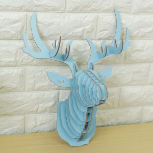 3D Wooden Elk Head Wall Hanging Craft DIY Model Animal Wildlife for Home Decoration
