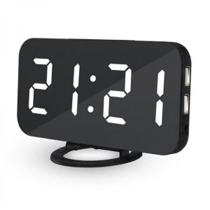 Loskii DC-004 Wireless Electronic LED Digital  Desktop Decoration Auto-Brightness-Adjust Alarm Clock with Dual USB Port for Phone 