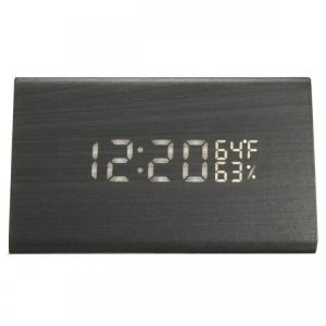 Loskii HC-31 USB Voice Control Wooden Wooden Triangle Temperature LED Digital Alarm Clock Humidity Thermometer