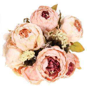 8Pcs Artificial Peony Silk Flowers Artificial Leaf Home Wedding Party Decorations