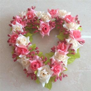 shopping קישוט הבית 6 Colors Simulation Flower Heart Wreath Artificial Rose Heart Garland Home Wedding Decor