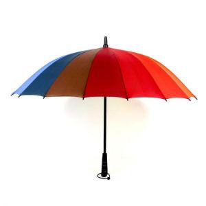 16k Rib Color Rainbow Fashion Long Handle Straight Anti-UV Sun/Rain Stick Golf Umbrella