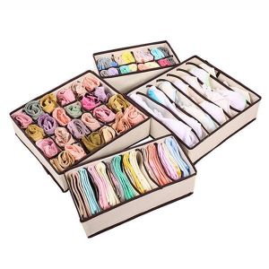 Honana HN-B52 4pcs Closet Underwear Organizer Non Woven Bra Underwear Socks Drawer Storage Boxes