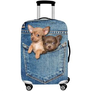 Honana Denim 3D Cute Cat Dog Elastic Luggage Cover Trolley Case Cover Durable Suitcase Protector for 18-32 Inch Case Warm Travel A