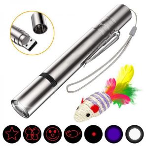 KCASA Pet Cat Toys 3in1 USB Rechargeable LED Flashlight Tease Cat Stick Check Pen Pet Toys Supplies