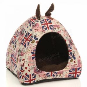 Warm Pet Dog House Cat Puppy UK Ear Flag Sleeping Cushion Bed House Hut Basket Kennel Pad