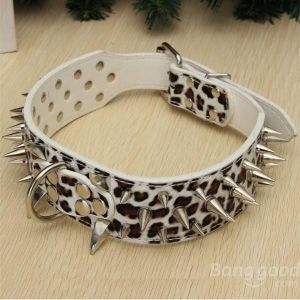 S Spiked Studded Leather Pet Bulldog Dog Mastiff Heavy Collar