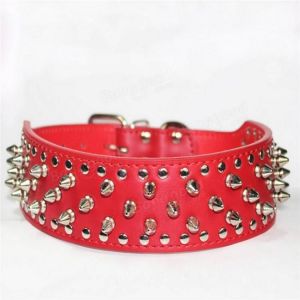 Pet Dog Cat Collar PU Leather Adjustable Rivet Bling Collar Necklace Strap Buckle Dog Training Leash