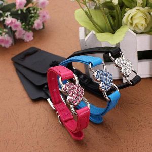XS Pet Rhinestone Cat Puppy Crystal PU Leather Collar