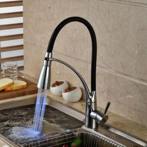 LED Kitchen Sink Faucet Black Chrome Plated Cold Hot Pull Out Spray Faucet Mixer Taps