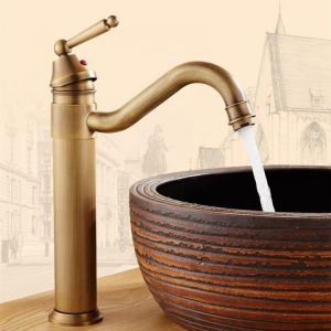 Tall Antique Bathroom Kitchen Sink Basin Faucet Hot &amp; Cold Water Mixers Tap Single Handle
