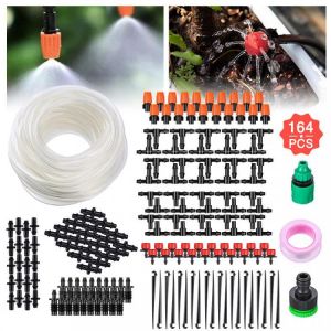 164pcs Drip Irrigation System Micro Drip Irrigation Kit DIY Patio Plant Watering Kit Garden Irrigation System 15m Transprant Hose 