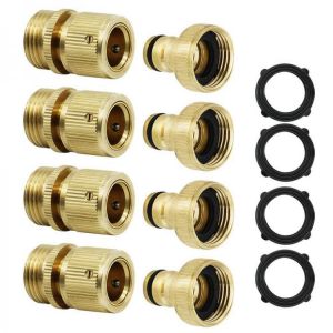 3/4'' NPT Solid Brass Male and Female Connector Garden Hose Quick Connect Water Hose Pipe Connectors Fitting w/ Hose Was