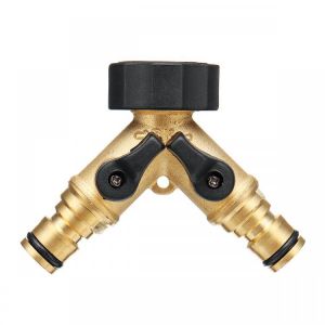 3/4" Brass 2 Way Hose Manifold Quick Connector Nozzle Y-Type Tap Water Splitter Garden Faucet Watering Pipe Adapter