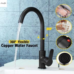 Black Copper Kitchen Faucet 360&deg; Rotation Single Lever Hot &amp; Cold Water Basin Sink Mixer Tap