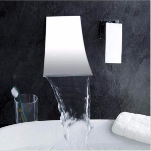 Wall Mount Waterfall Mixer Tap Chrome Bathroom Sink Faucet Modern Basin Brass