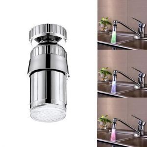 Bathroom 360 Degree Rotation Glowing 3 Changing Colors LED Light Temperature Sensor Spray Kitchen Sink Faucet