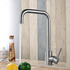 KCASA KC-303 Stainless Steel Kitchen Sink Faucet Single Handle Rotation Spout Deck Cold and Hot Water Mixer Tap