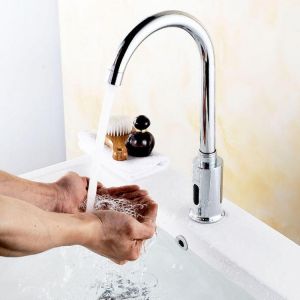 Zinc Alloy Automatic Infrared Sensor Kitchen Basin Sink Faucet Smart Touchless Sink Single Cold Tap Single Handle Deck Mount w/ Ho