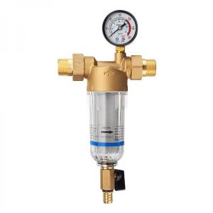 TMOK Water Pre Filter System 3/4" &amp; 1" Brass Mesh Prefilter Purifier w/ Reducer Adapter &amp; Gauge