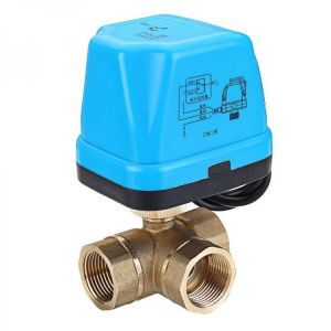 shopping כיורים ומסנני מים TMOK 1/2&quot; 3/4&quot; 1&quot; Blue Shell 3 Way Motorized Electric Brass T Ball Valve 3 Wire AC 220V Full Port