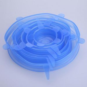 6PCS Silicone Microwave Freezer Fresh Covers Bowl Pan Stretch Spill Lid Stopper Cover Can Opener