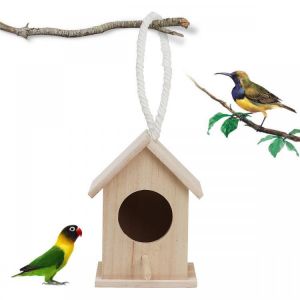 shopping ריהוט Wooden Bird House Feeder Wild Birds Nest Home Garden Nesting With Hanging Bird Net