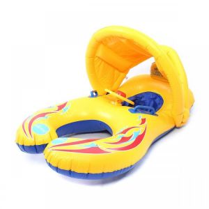 PVC Inflatable Mother-baby Infant Float Seat Sunshade Boat Swimming Ring Pool Water
