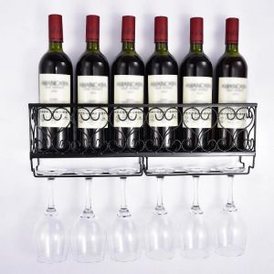 shopping ריהוט 50.2cm x 10cm x 16.5cm Wall Mounted Cup Rack Bottle Glass Holder Shelf Bar Accessory