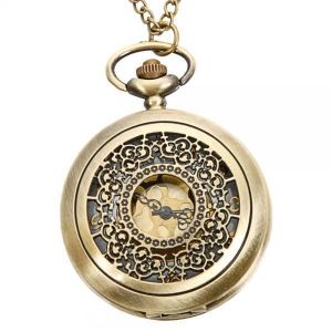 DEFFRUN Vintage Copper Pattern Antique Bronze Quartz Pocket Watch