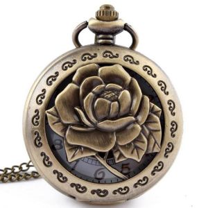 DEFFRUN Hollow Flower Pattern Simple Dial Chain Quartz Pocket Watch