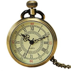 DEFFRUN Vintage Bronze Yellow Color Dial Roman Number Chain Pocket Watch