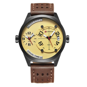 CURREN 8252 Dual Time Zone Men Quartz Watch Casual Style Leather Strap Sports Watch