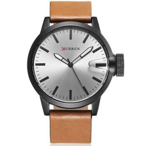 CURREN 8208 Fashion Big Dial Men Wristwatch Alloy Case Leather Spiral Crown Casual Quartz Watch